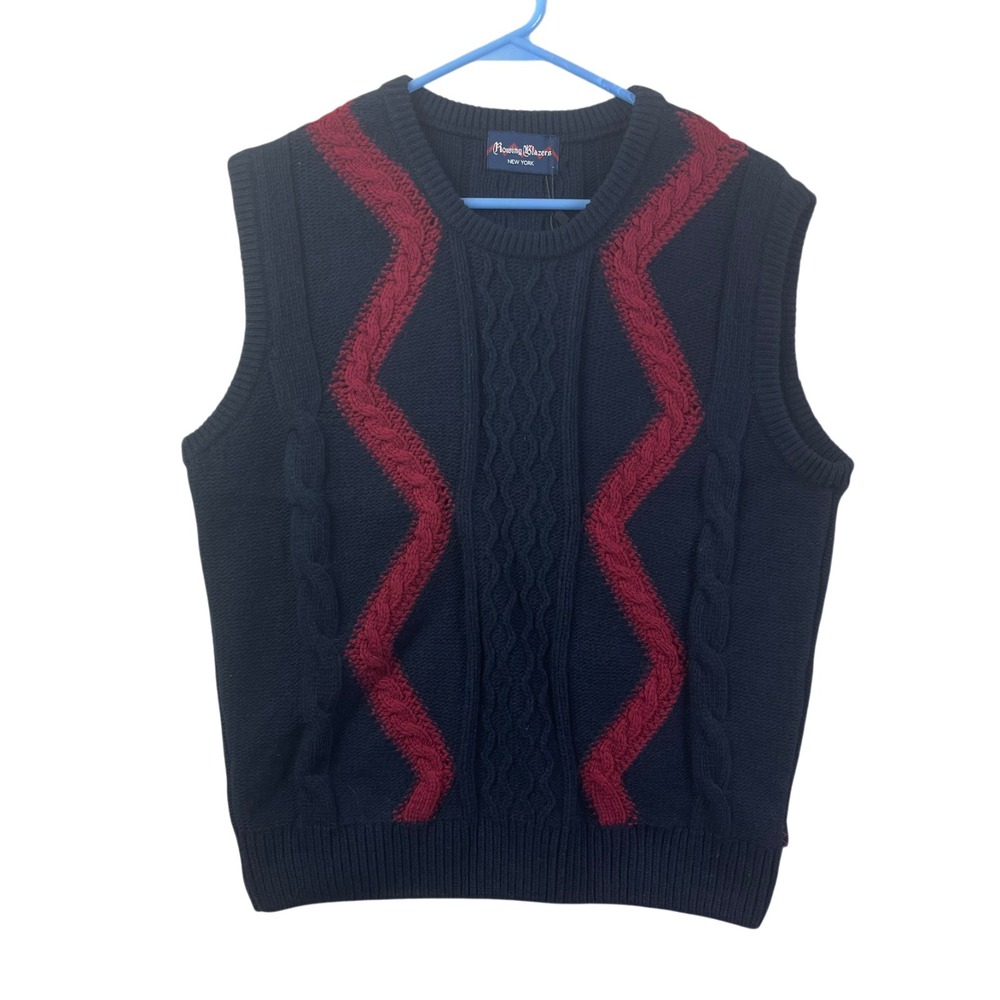 Rowing Blazers New York Wool Sweater Vest Mens Large Navy Red Preppy Zig Zag